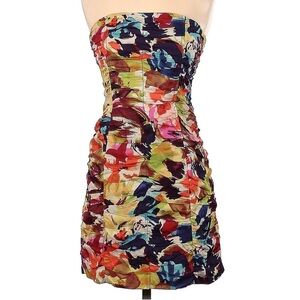 BB Dakota Multicolored Floral Strapless Ruched Mini Statement Bodycon Dress